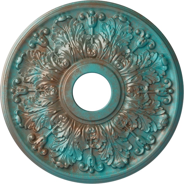 Ekena Millwork Apollo Medallion (Canopies up to 5 5/8"), 16 1/2"OD x 3 5/8"ID x 1 1/8"P, Copper Green Patina CM16APCGS - main